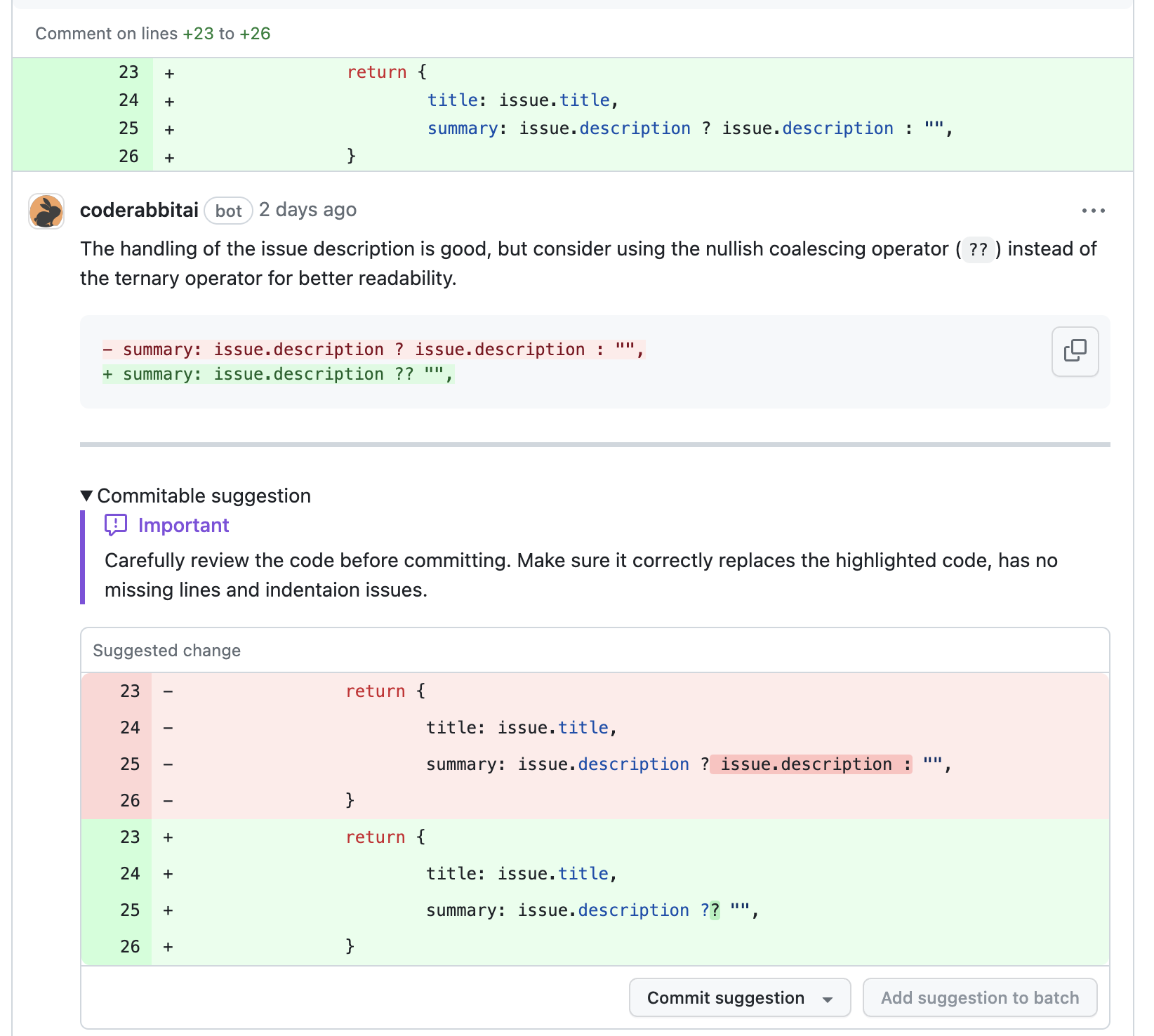 Commitable Suguestion